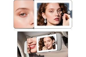 SUUPVAOR Car Sun Visor Vanity Mirror with Lights & 20X Magnification, Led Light up Makeup Mirror for Sun Visor, Rechargeable 3 Colors Dimming Light, Universal Accessories for Car SUV Truck
