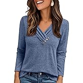 AUTOMET Womens Long Sleeve Tunic Top V Neck Button Shirts 2026 Dressy Casual Business Blouses
