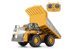 KIZJORYA Remote Control Dump Truck, RC Construction Vehicle for Kids with 9 Channel Metal Bed Light Sound & Rechargeable Battery, Electric Transport Garbage Truck Toy for Toddlers Boys Girls Age 3+