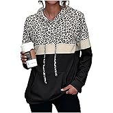Milumia Women's Leopard Print Hoodies Color Block Long Sleeve Drawstring Sweatshirt with Pockets