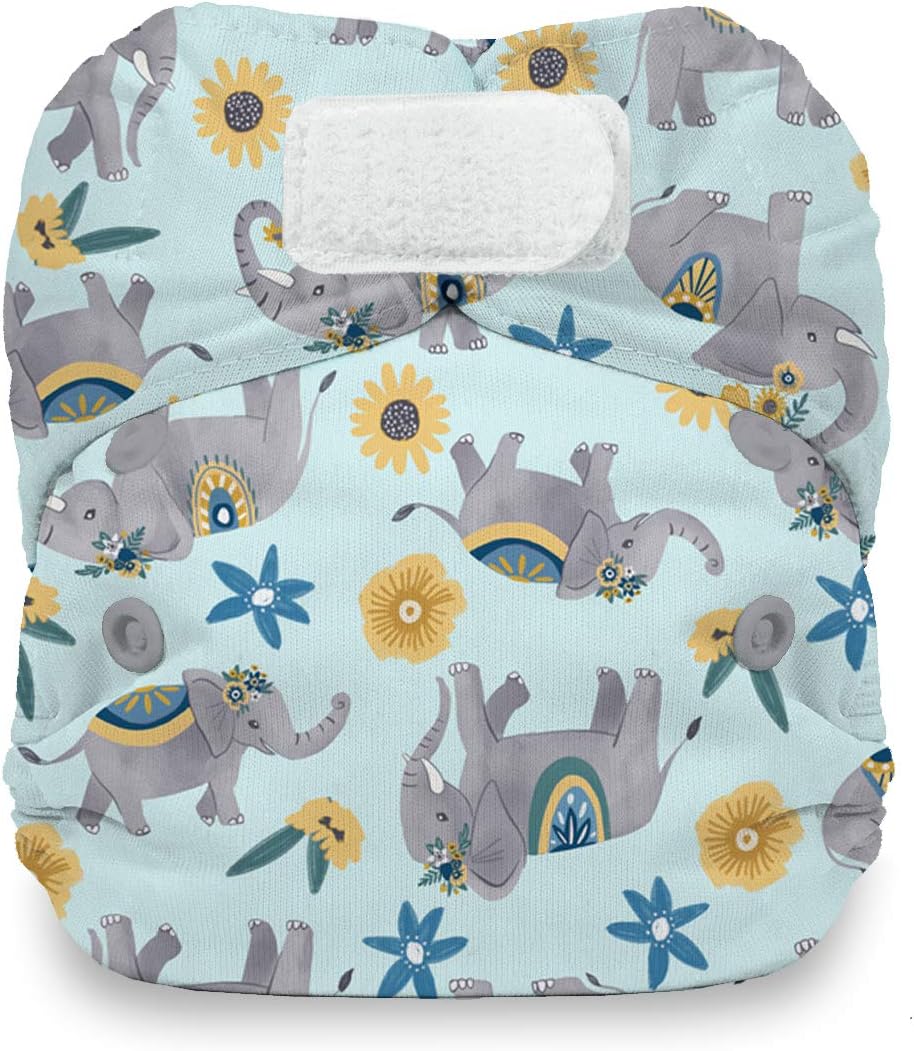 Thirsties Newborn All in One Cloth Diaper, Hook & Loop Closure, Elefantabulous (5-14 lbs)