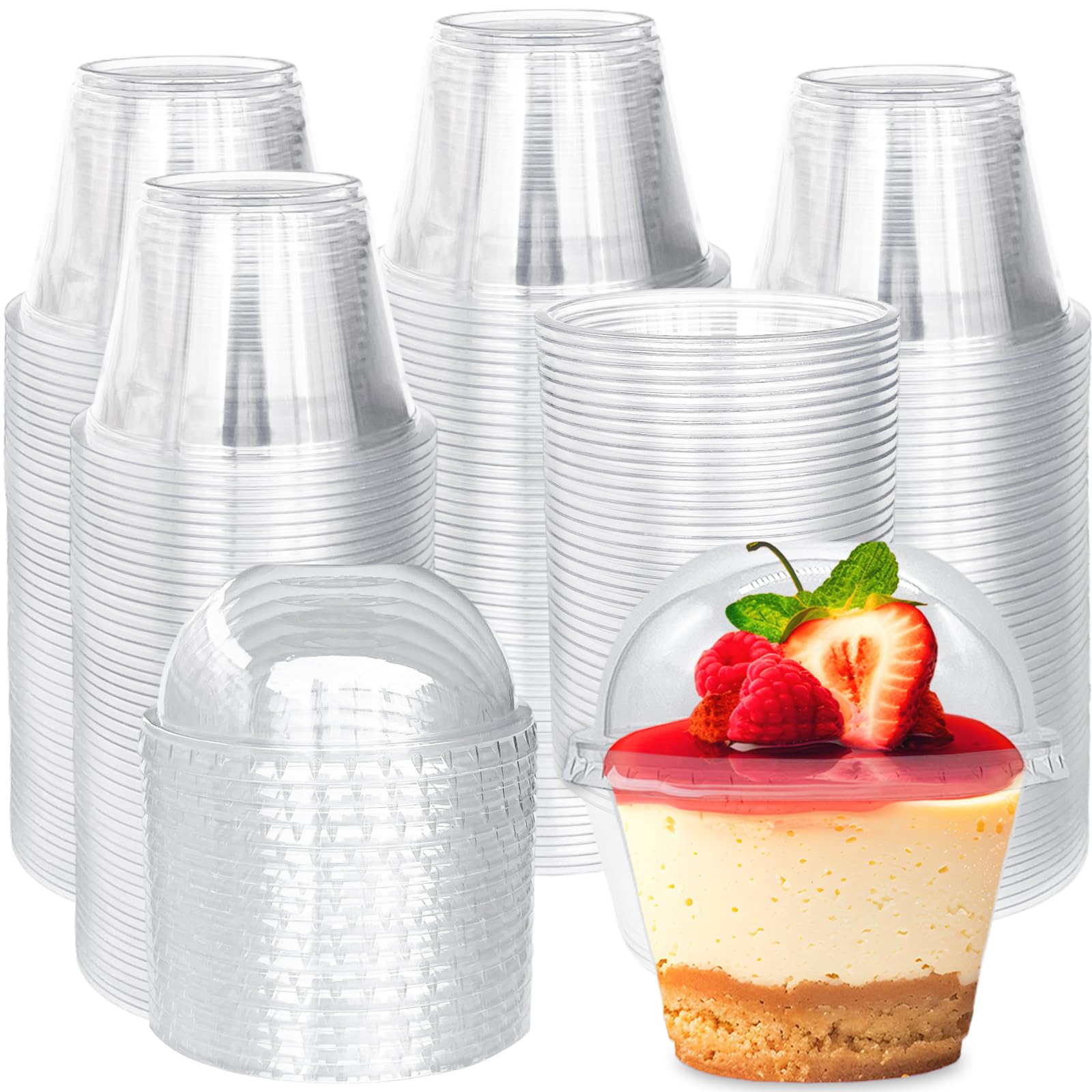 Photo 1 of 100 Pack 6 oz Plastic Cups with Dome Lids (No Hole),Crystal Clear PET Dessert Cups,Disposable Party Dessert Cups for Fruit,Parfait,Pudding,Yogurt,Ice Cream,Cold Drinks