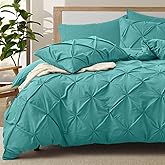 VACVELT 5 Piece Pinch Pleated Duvet Cover King Size Set, Teal Pintuck Duvet Cover with Zipper & 8 Ties, Shabby Chic Microfiber Duvet Cover + 2 Pillow Shams + 2 Pillowcases, No Comforter