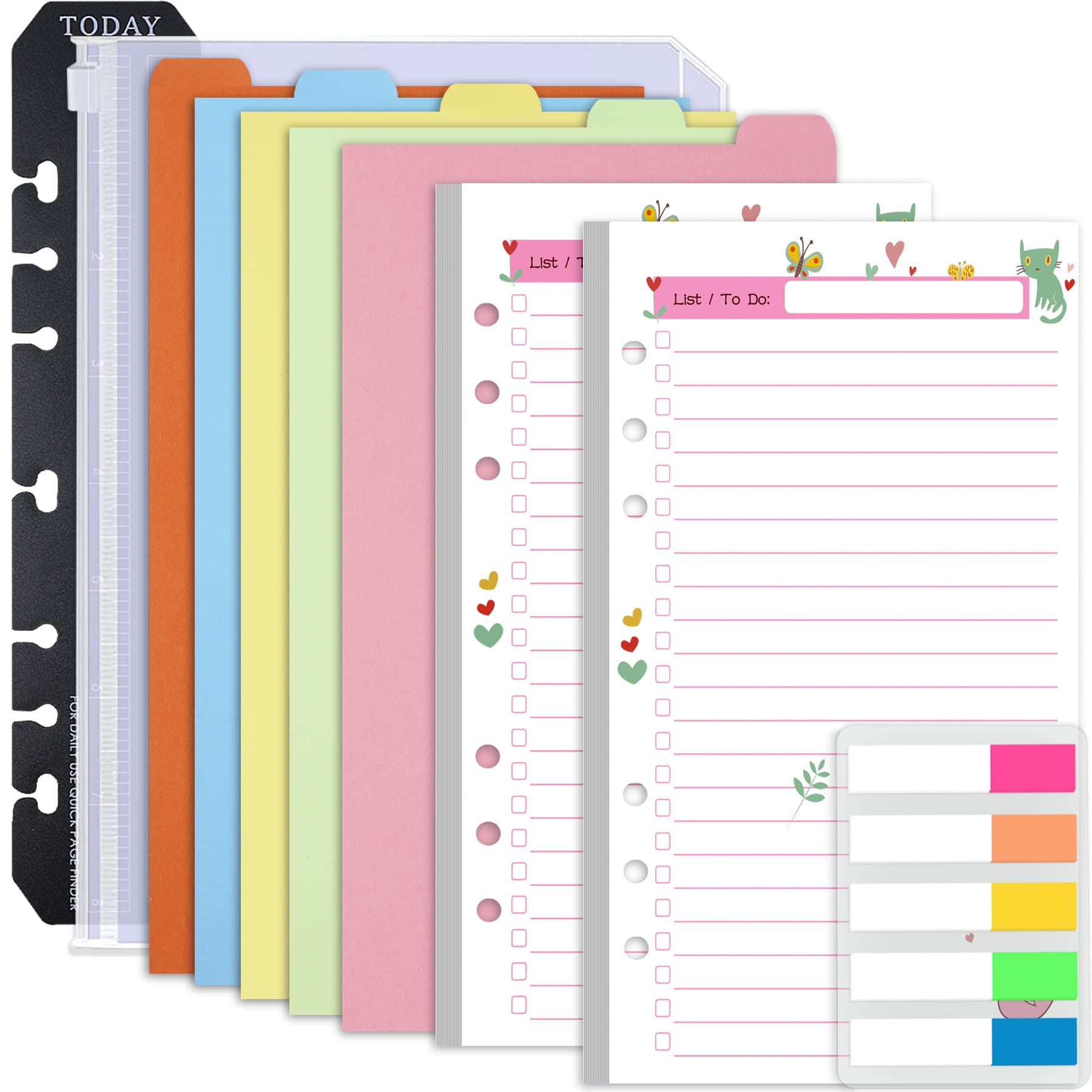 Photo 1 of Rancco A6 Planner Inserts to Do List, 90 Pages Colorful 6-Ring Loose-leaf Planner Refills w/Binder Divider, Zipper Pouch, Ruler, Index Tab for Personal Journal, Filofax, Double-sided,Undated,6.9x3.7"