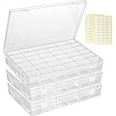 MERATIA 3 Pcs 36 Large Grids Clear Plastic Organizer Box with Adjustable Dividers Craft Organizers Box for Bead,Jewelry,DIY Crafts,Art,Small Items Storage (Clear-3pack-108 Grids)