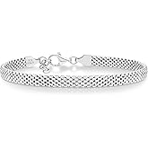 Miabella 925 Sterling Silver Italian 5mm Mesh Link Chain Bracelet for Women, Made in Italy