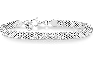 Miabella 925 Sterling Silver Italian 5mm Mesh Link Chain Bracelet for Women, Made in Italy