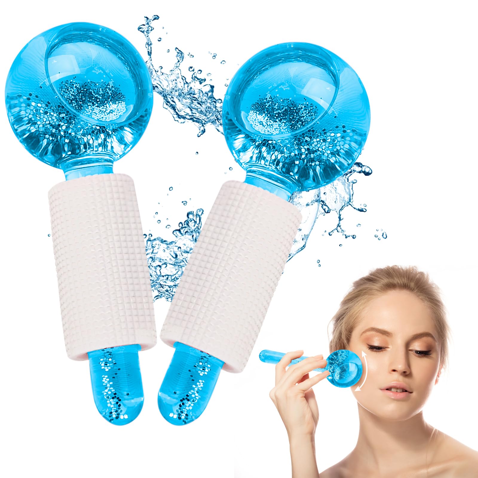 APOMOONS 2pcs Ice Globes for Facials, ice Globes for face and Eyes, ice Balls for face, Facial Ice Globes Skin Care Tools for Brighten Tighten Skin Hot & Cold Use (Blue)