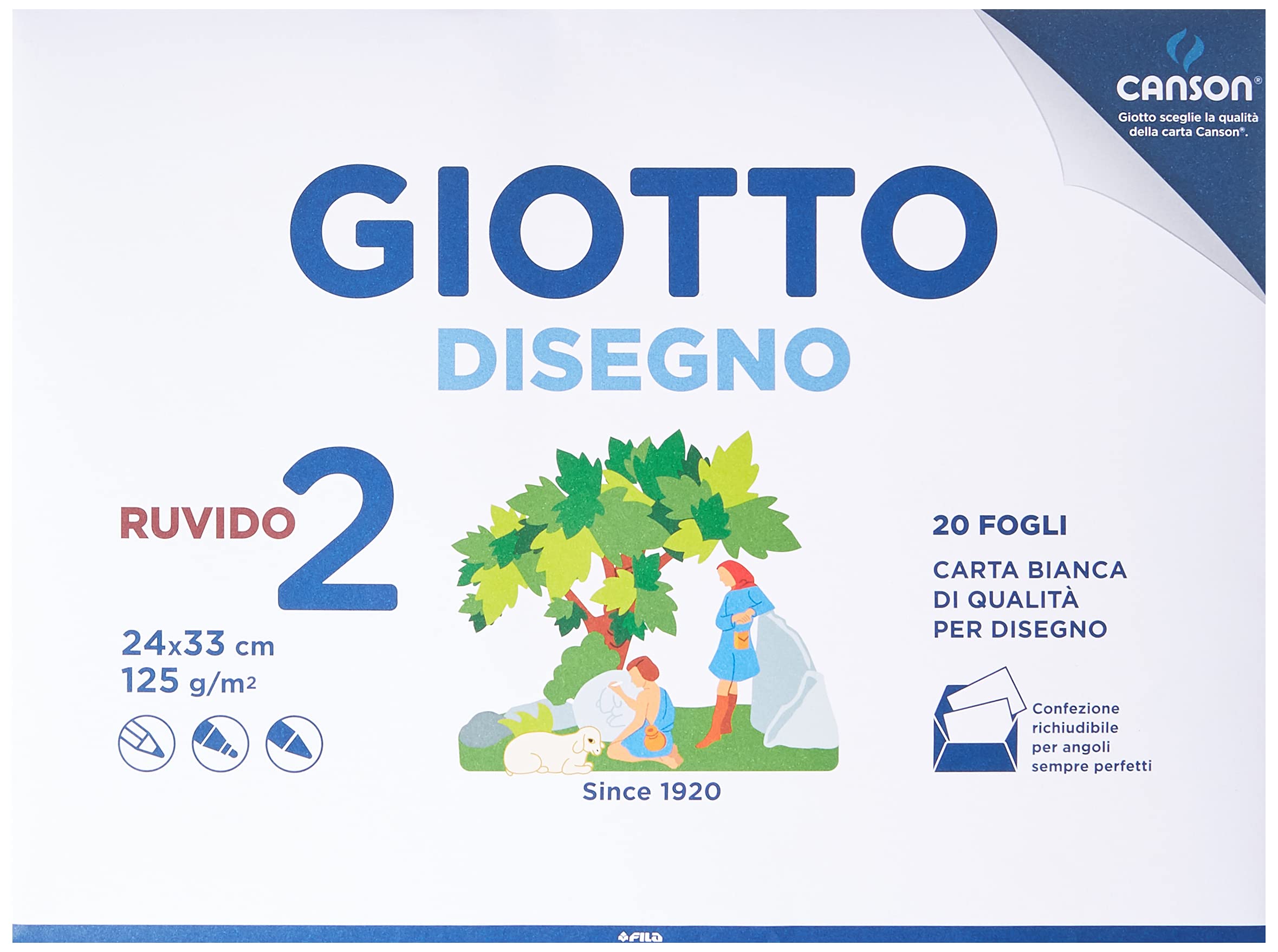 GIOTTO Disegno 2 Album of 20 Sheets White Paper for School Drawing, 24 x 33 cm, RUVID