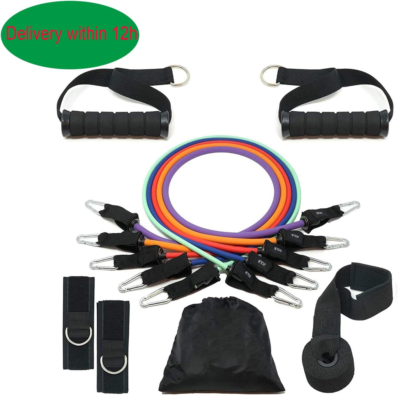 KOJER Indoor Resistance Bands Set, Resistance Bands Gym, Exercise Bands for Working Out - Includes Stackable Workout Bands, Handles, Ankle Straps, Door Anchor, Carry Bag