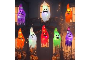 AMADECOHOME Halloween Hanging Ghost Light, Halloween Decorations Outdoor Ghost, Cute Ghost for Front Yard Patio Lawn Garden Halloween Lighted Decorations (8 Ghost Lighted)
