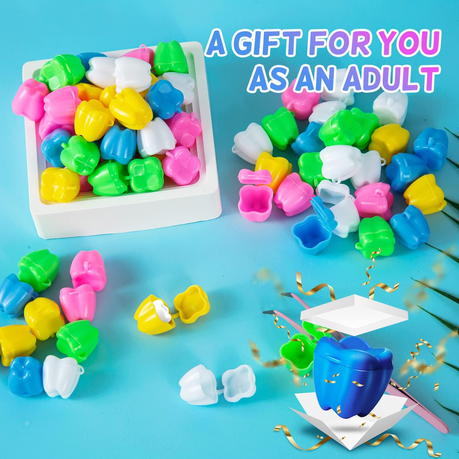 VIRHWOEA 100 PCS Colorful Tooth Savers, Plastic Tooth Boxes for Lost Teeth, Tooth Holders Savers for Kids Boys & Girls at School, Keepsake, Goodie Bag Fillers, Party Favor, Dentist Office, 5 Colors