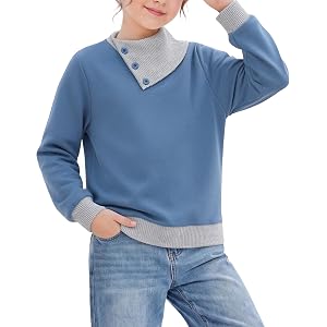 DISAUR Slate Blue Sweatshirt for Teen Girls Ribbed High Collar 13-14 Years