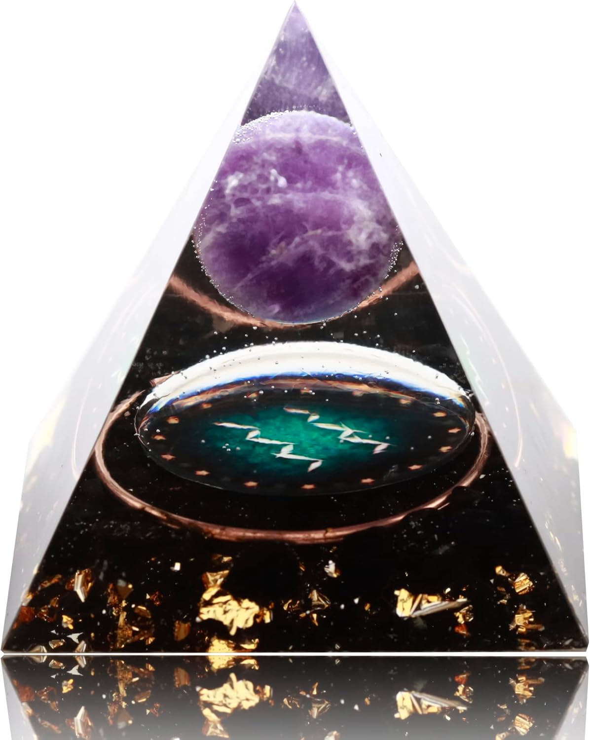 Mixed Media - 12 Zodiac Orgone Crystal Pyramid, Natural Amethyst with Obsidian,Healing Crystals Pyramid for Protection Chakra, Unique Constellation Pyramid for Positive Energy, Healing Money Health(Aquarius)