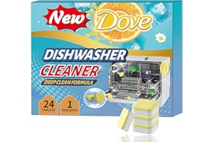 New Dove Dishwasher Cleaner and Deodorizer Tablets, 24 Pack Deep Clean Dishwasher Cleaner for 12 Months Supply, Remover Limescale, Odor, Hard Water, Calcium, Smell and Mineral Buildup