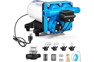 Heuyrao 110 Volt RV Water Pressure Pump 5.5GPM 70PSI 4 Chamber Self Priming 110V AC Diaphragm Water Transfer Pump with Power Plug for Kitchen,Bathroom,RV Marine,Camper,Garden,Travel Trailer