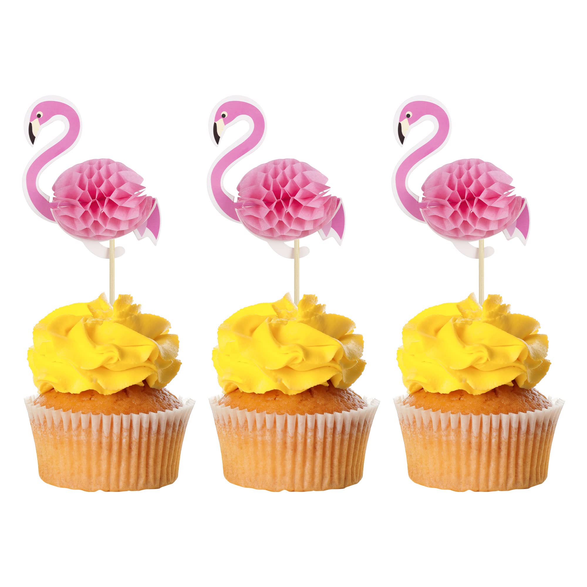 Gyufise Luau 3D Flamingo Cupcake Toppers Tropical Aloha Flamingo Cupcake Picks for Summer Hawaiian Luau Tropical Theme Baby Shower Birthday Wedding Party Cake Decorations Supplies 36Pcs