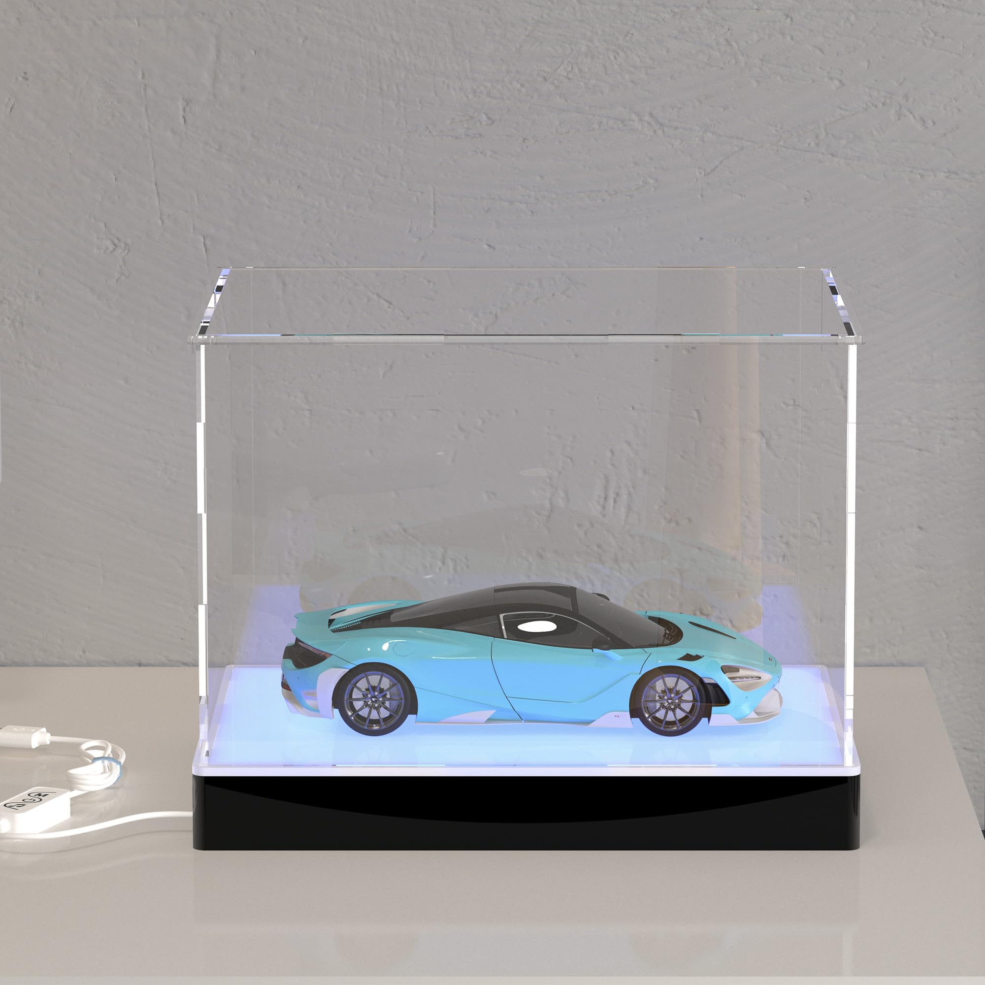 Display Case with Lighting Base, Clear Acrylic Display Box for Displaying 1:18 Model Car & 1/24 Diecasting Car, 33x17x16cm