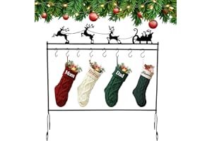 Profully Christmas Stocking Holder Stand with 6 Hooks, Metal Christmas Stocking Hanger Floor Stand with Christmas Reindeer Decorations, Black
