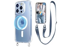UnnFiko for iPhone 16e Case Compatible with Magsafe Clear, Crossbody Phone Case with Shoulder Strap, Shockproof Protection, Magnetic Phone Case for iPhone 16e (Navy Blue Lanyard)
