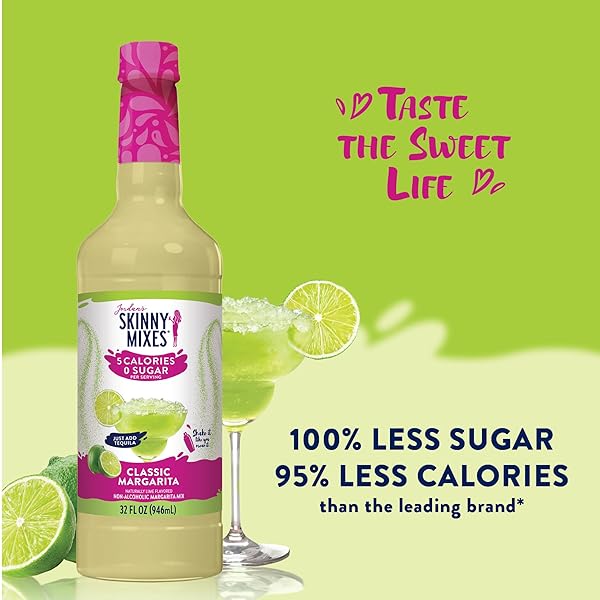 JORDAN’S SKINNY MIXES SUGAR FREE MARGARITA MIX, FLAVORED COCKTAIL MIXER FOR DRINKS, FRESH LIME DRINK FLAVORING FOR COCKTAILS & MOCKTAILS, LOW CALORIE, GLUTEN FREE, KETO FRIENDLY, 32 FL OZ, 1 PACK