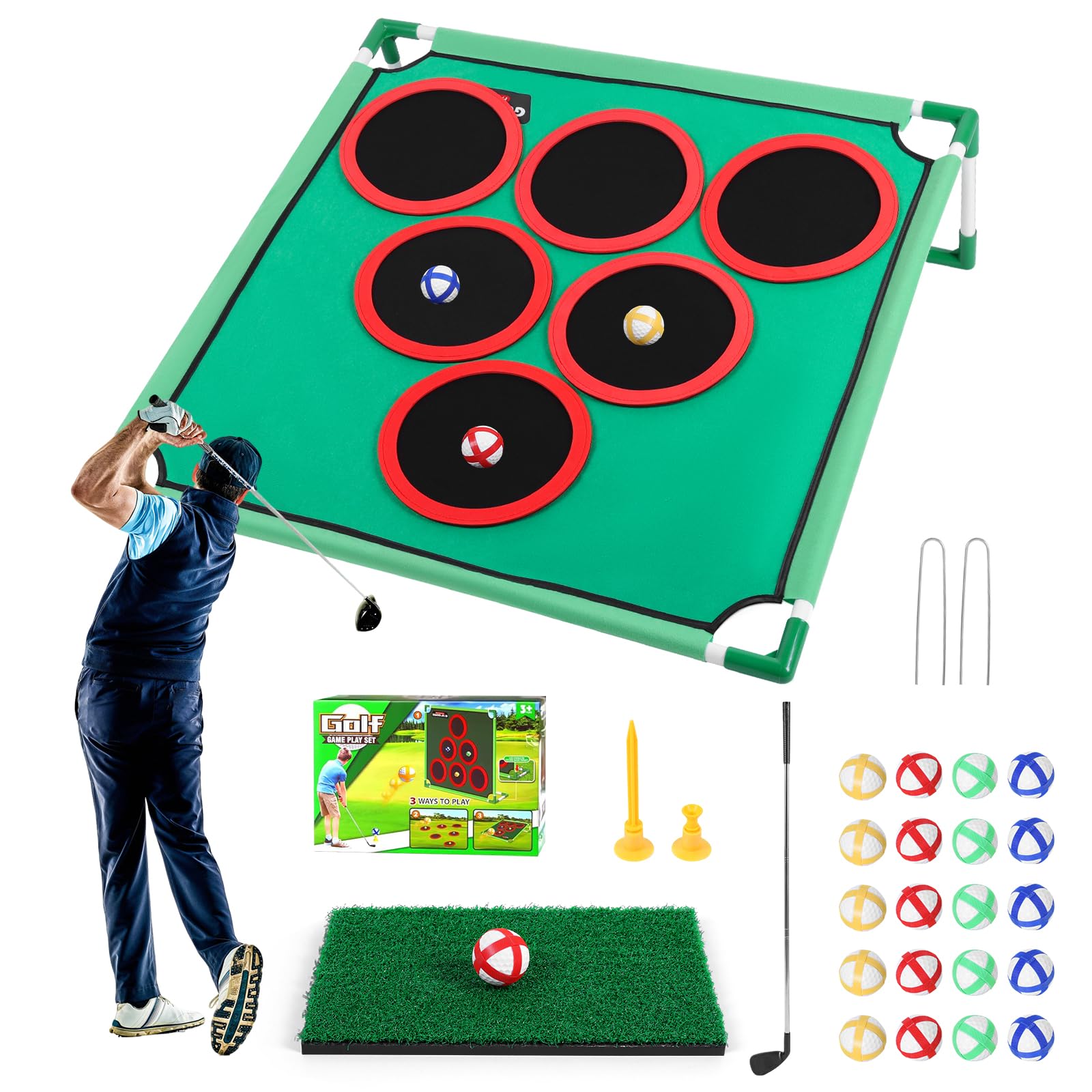 Golf Game Play Set for Indoor Outdoor Golf Chipping and Pong Game, Golfs Game Toys with Putting Mat, Carrying Bag, 6 Hole Covers,Target Party/Yard Games for Kids (golf game set)