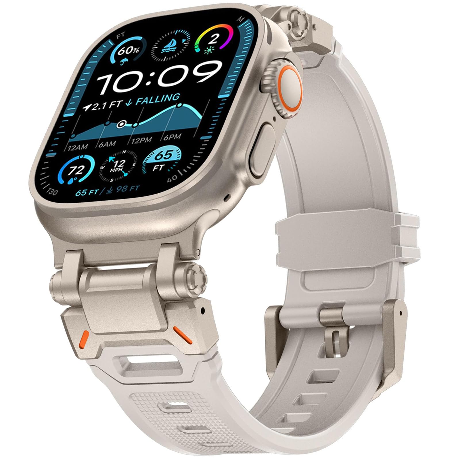 WINGLE Compatible for Apple Watch Strap 49mm 46mm 45mm 44mm 42mm(series 3), Durable Silicone Rubber Sport Straps for iWatch Ultra 3 2 1/SE 3 2 1/Series 11 10 9 8 7 6 5 4 3 2 1, Titanium/Starlight