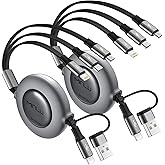 Minlu 3 in 2 Multi Charging Cable,2Pack 4Ft Retractable Chargers for All Devices,Multiple USBC Charger Cable Adapter with USB A/C to Lightning/USB C/Micro USB Port for iPhone 17/16/15/14/Samsung/PS