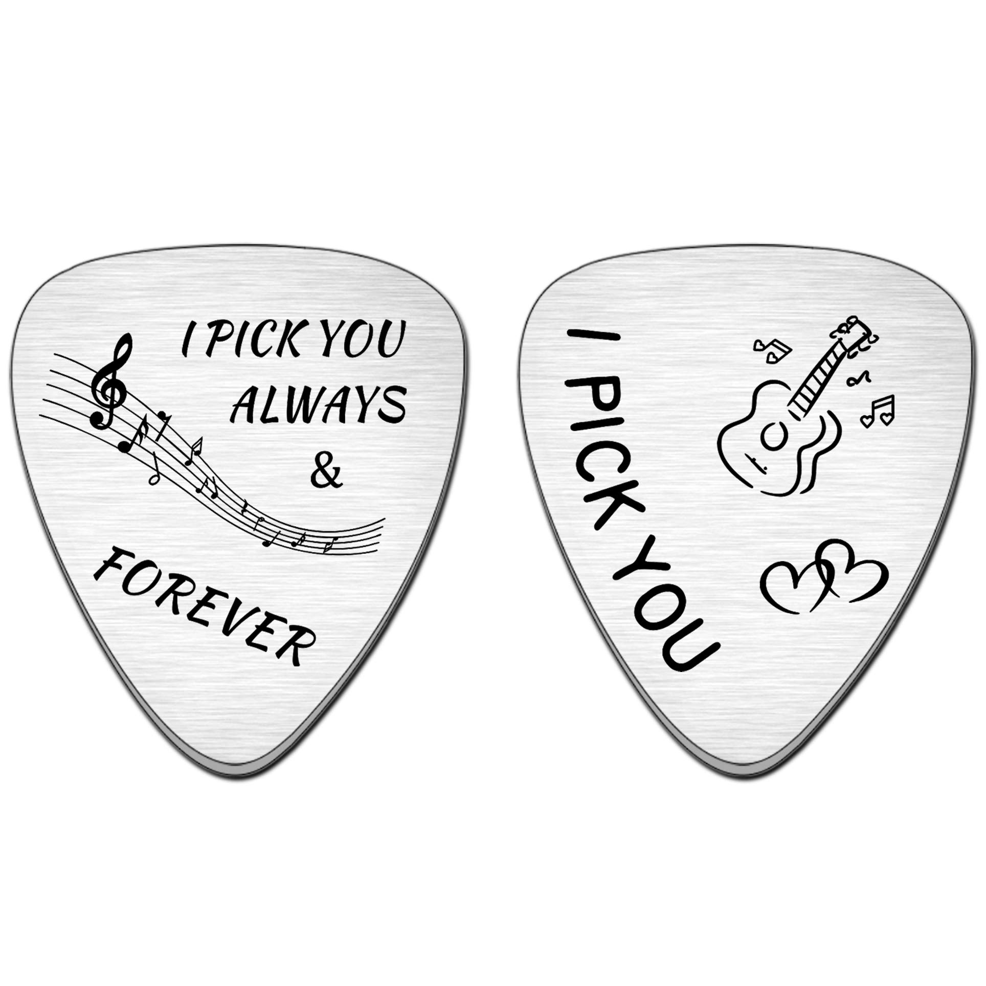 JMIMO Husband Boyfriend Guitar Picks Gifts for Musician Husband Boyfriend Dad, Valentine's Day Gift for Him, Wedding Anniversary Keyring Gifts for Men(2 PCs)