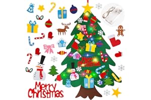 Suweor Upo Felt Christmas Tree Set for Toddlers Kids with Led String Light，3.2ft Wall Hanging DIY Christmas Tree with Detachable Ornaments for Xmas Gifts Home Decoration