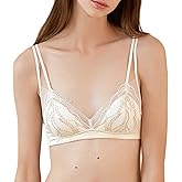 FREELASS Women’s Embrace Lace Bra,Comfort Wireless Triangle Padded Bralette for AA-BCup Champagne