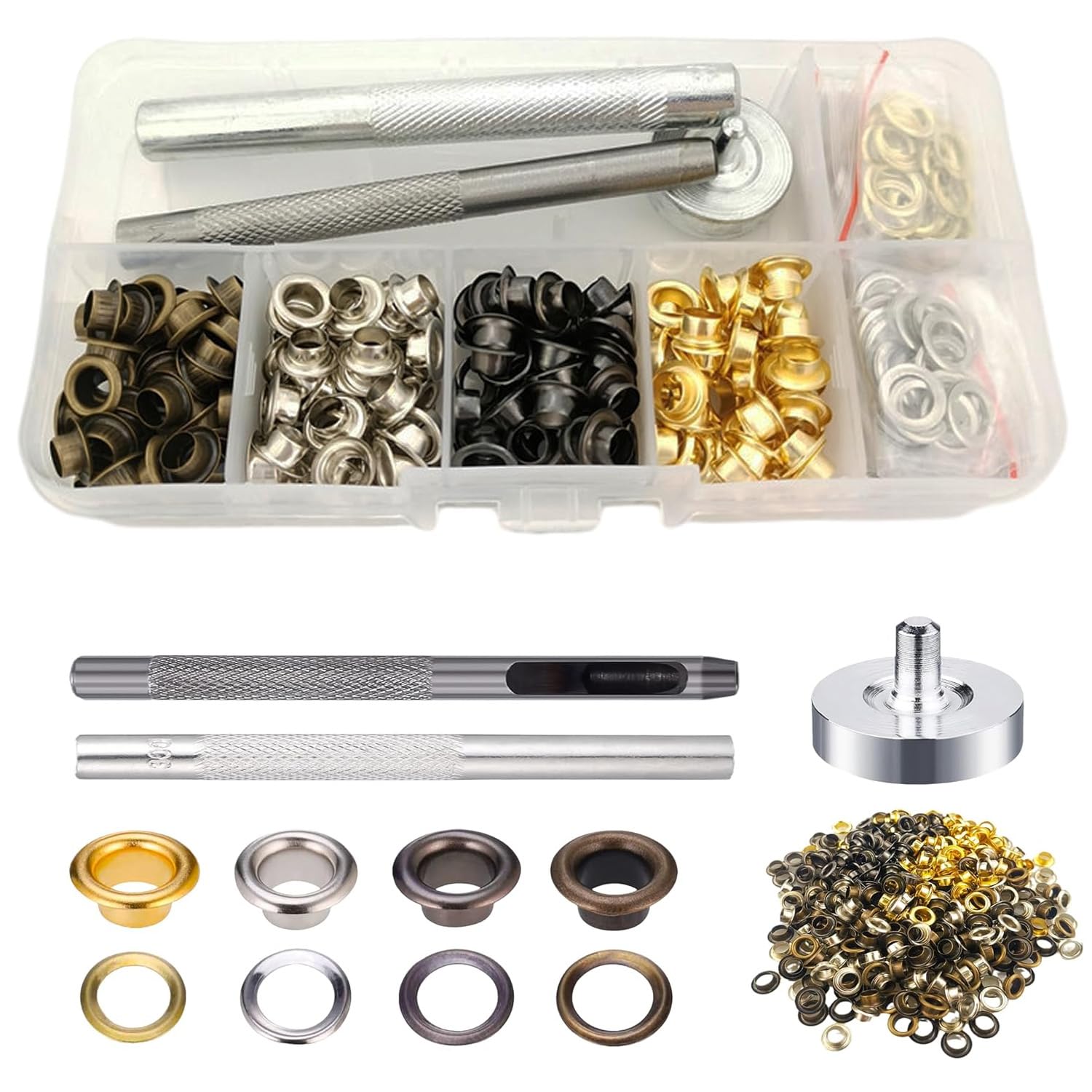 200 Sets Eyelet Punch Kit Grommet Kit Grommets with Washer for Fabric, Canvas, Tarp - Durable Metal Eyelets for Sewing and DIY Projects
