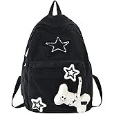Backpack Trendy Y2K Stars Cute Aesthetic Backpack College Laptop Backpack Casual Travel Daypack for Teens (Black)