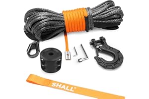 SHALL Winch Rope, 1/4 Inch x 50 Ft Synthetic Winch Rope - 10000LBS Winch Line with Protective Sleeve, Forged Hook, Rubber Stopper & Safety Pull Strap - Premium Winch Cable for ATV UTV Offroad Vehicle