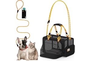 PAWZIDEA Expandable Pet Carrier w/ID Card, 18X11X11 TSA Airline Approved Cat Carrier for 2 Cats Under Seat, Soft-Sided Collapsible Small Dog Carrier Car Seat Travel Bag, Shoulder Strap as Dog Leash