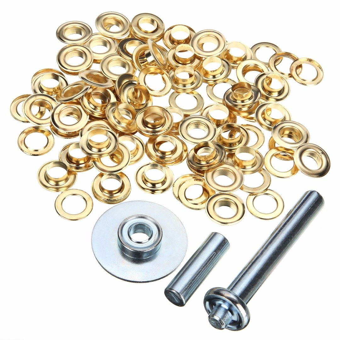 Trimming Shop 50pcs – 12.5mm Gold Eyelets with Washers, Durable Metal Grommet with 3 Set Fixing Tool Kit for Leathercraft, Canvas Tarps, PVC Banners, Tents, Upholstery, Clothing