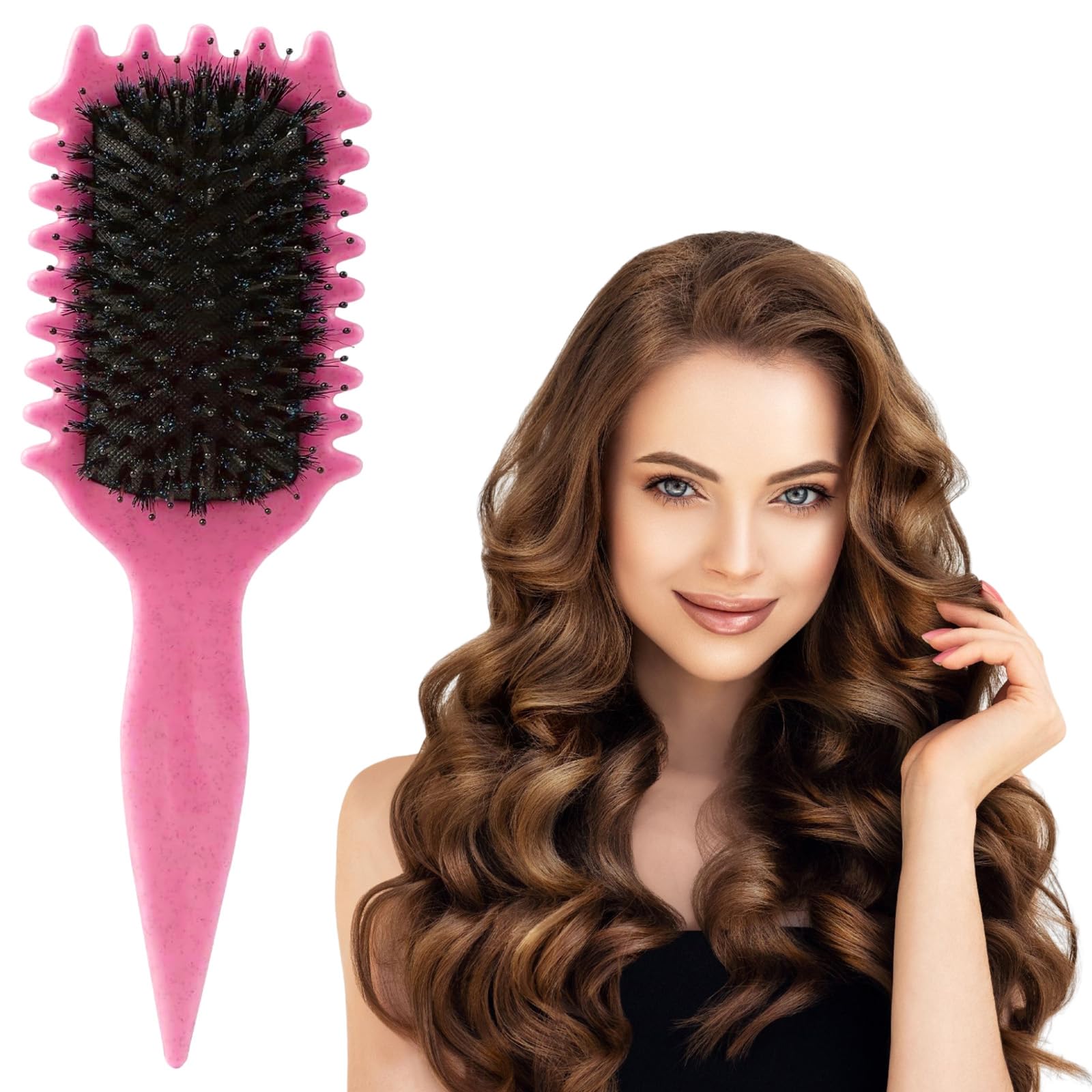 FunnAura Define Styling Brush, Boar Bristle Hair Brush for Women Men Detangling(Pink)