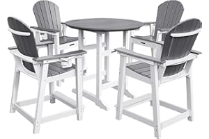YUSSJI Tall Adirondack Chairs Patio Bar Tables Set of 5 Weather Resistant HDPE 35" Round Outdoor Bar Adirondack Barstools Plastic Height Table Pub, for Garden, Backyard, Yard, Pool, Fire, Pit (Grey)