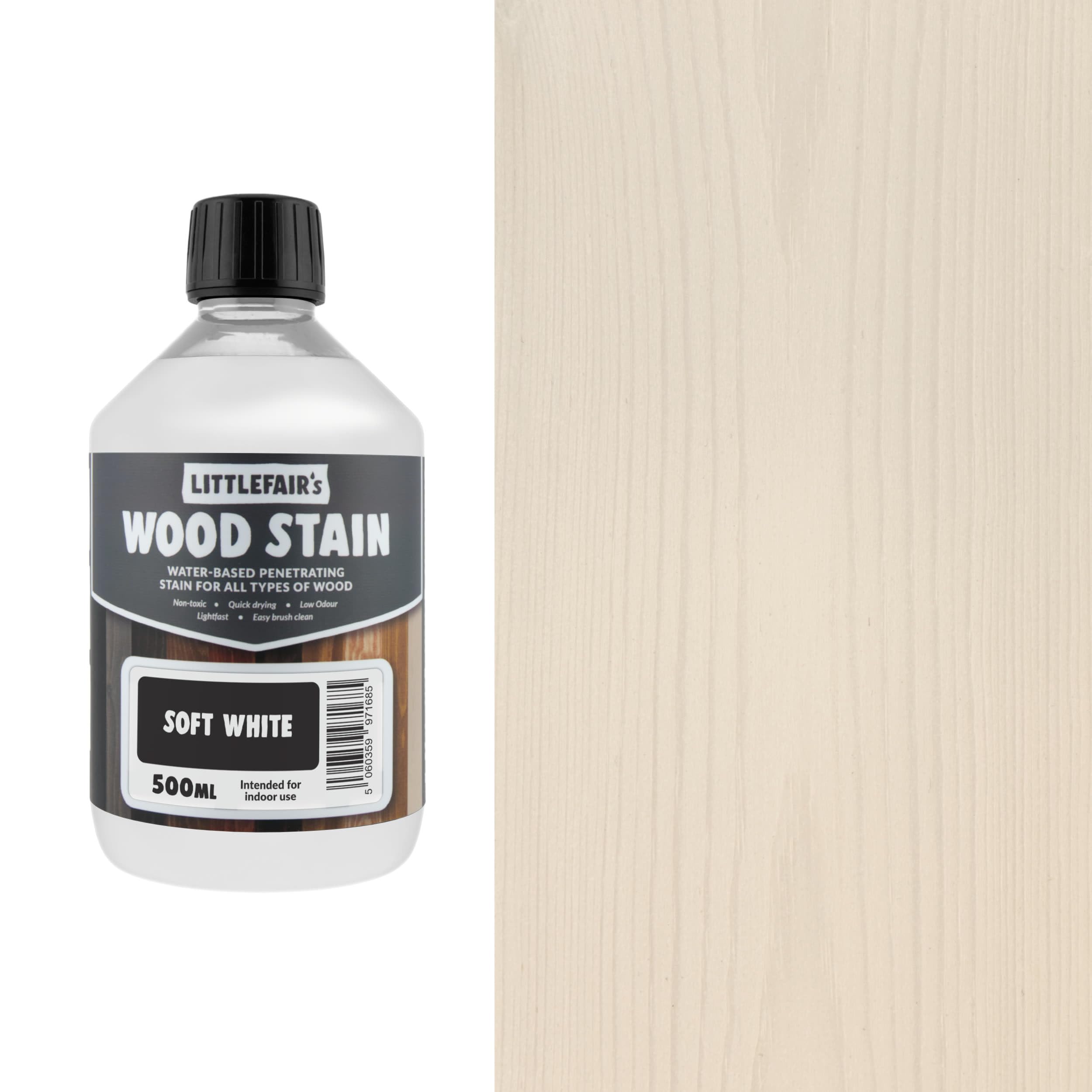 Littlefair's Wood Stain Water-Based - (Soft White) – Non-Toxic, Eco-Friendly & Quick Drying - Easy-to-Apply, Concentrated Formula for All Wood Types – 500ml