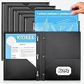 KIOEEE Black Plastic Folders with 2 Pockets&amp;Prongs&amp;Clear Front Cover(6 Pack), Heavy Duty Letter Size Plastic Folders for School Office, Letter Size Paper