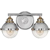 Hinkley Fletcher 5172PN Two-Light Bath Vanity Fixture, Vintage Industrial Fixture, Clear Seedy Glass, Bath and Beyond, Polish