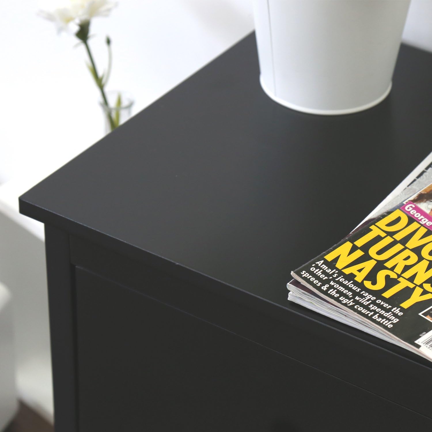 Amazon Com Kinbor Bedroom Furniture Black Night Stand Table With Double Drawers And Cabinet For Storage Black 1 Kitchen Dining