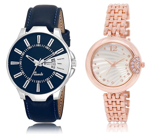 Shocknshop Analouge Round Black Dial Leather & Chain Belt Mens Womens Watch Combo -(LR23_228)