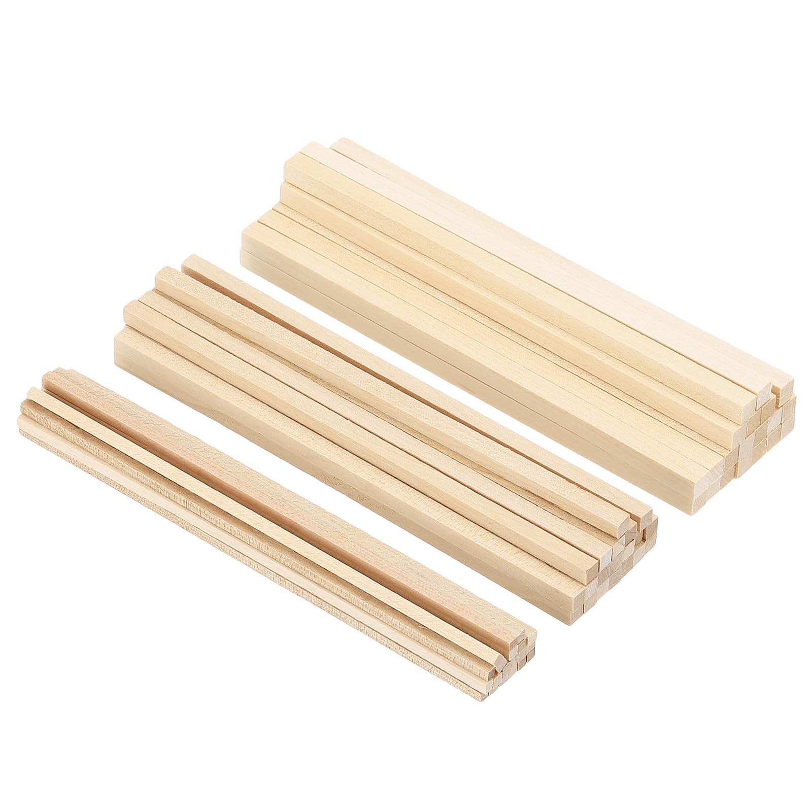 PATIKIL 6 Inch Dowel Rods Wood Sticks, 220 Pcs Long Square Wooden Dowels Unfinished Hardwood Sticks 1/8" 3/16" 15/64" for Craft DIY Supplies
