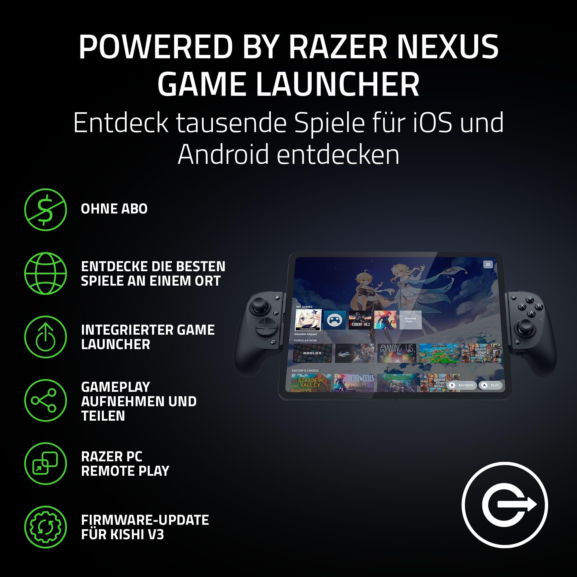 Razer Kishi V3 Pro XL - USB-C Gaming-Controller für Fullsize-Tablets - iPads & Android-Tablets bis zu 13" - Plug-and-Play - Anti-Drift-Analogsticks - Sensa HD Haptik - Nexus App, Schwarz 6