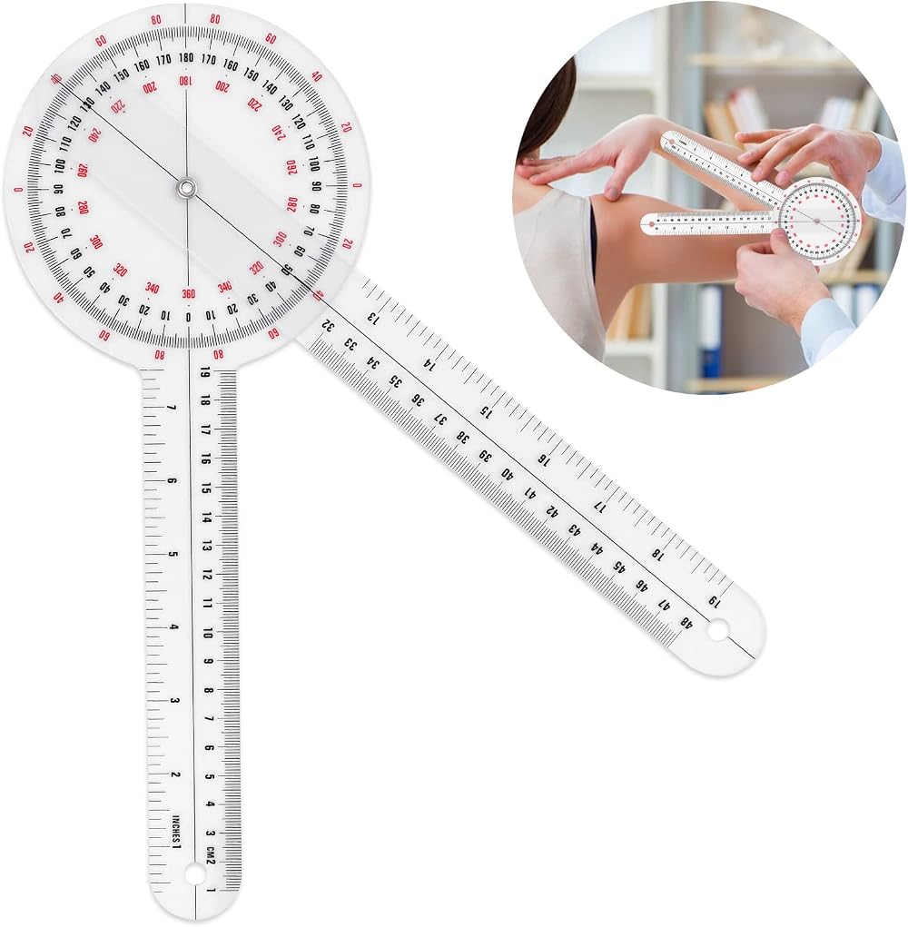 Prasacco 12 Inch Goniometer 360 Degree Transparent Plastic Protractor