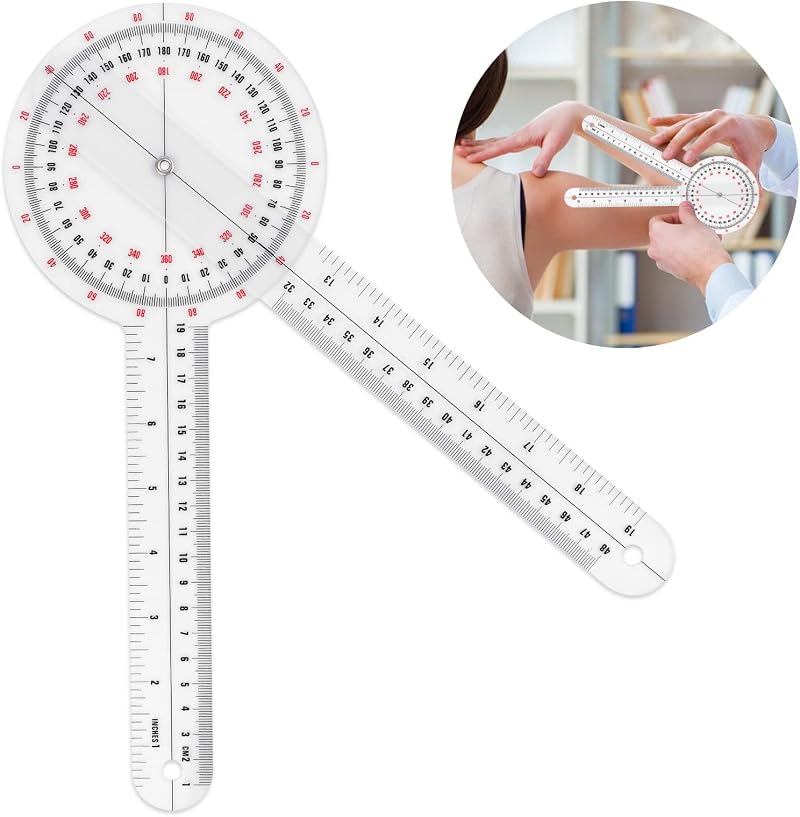 Prasacco 12 Inch Goniometer 360 Degree Transparent Plastic Protractor