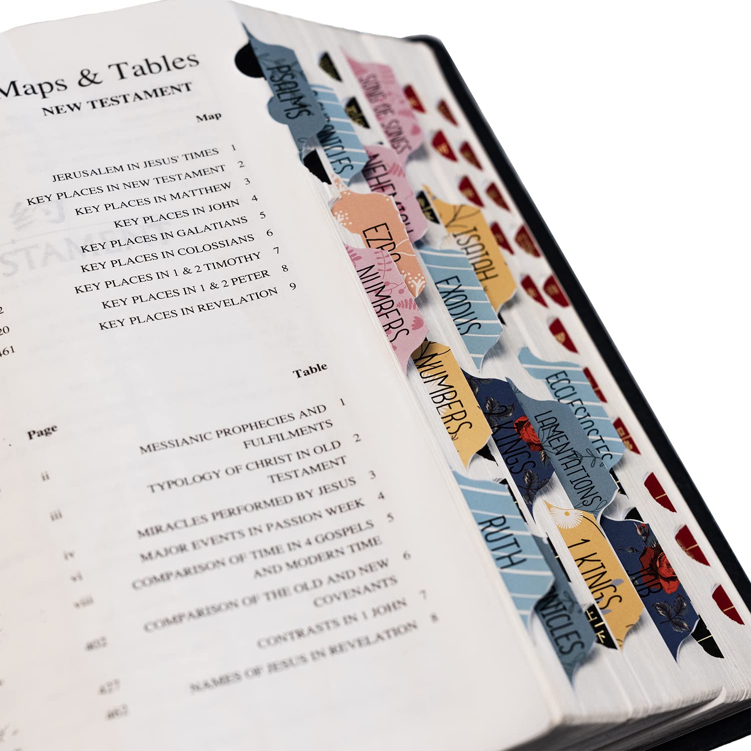 v2croft Floral Bible Tabs - Study Bible Bookmark Tabs (66 Index + 34 Blank)