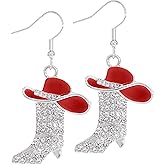 Rhinestone Western Boots Dangle Drop Earrings for Women, Boho Cowgirl Cowboy Enamel Hat Boot Earrings Country Concert Party Outfits Jewelry Gift