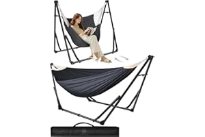 Anyoo 2 in 1 Hammock and Swinging Chair with Collapsible Steel Stand & Carrying Case,Portable & Adjustable,Easy Set Up for Outdoor,Indoor,Porch Swing,Patio,Garden,Camping Trip